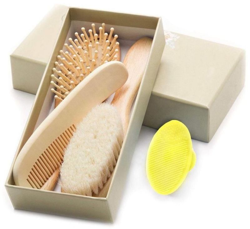 Natural soft Goat Bristles bamboo Baby Hair Brush for newborn and Women Wooden Baby Brush and Comb Set