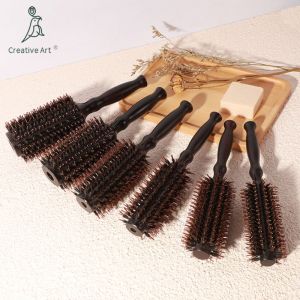 Natural Wooden Salon Heat-Resistant Styling Tools Brush Boar Bristle Mix Nylon Pins Round Hair Brush Customized Logo