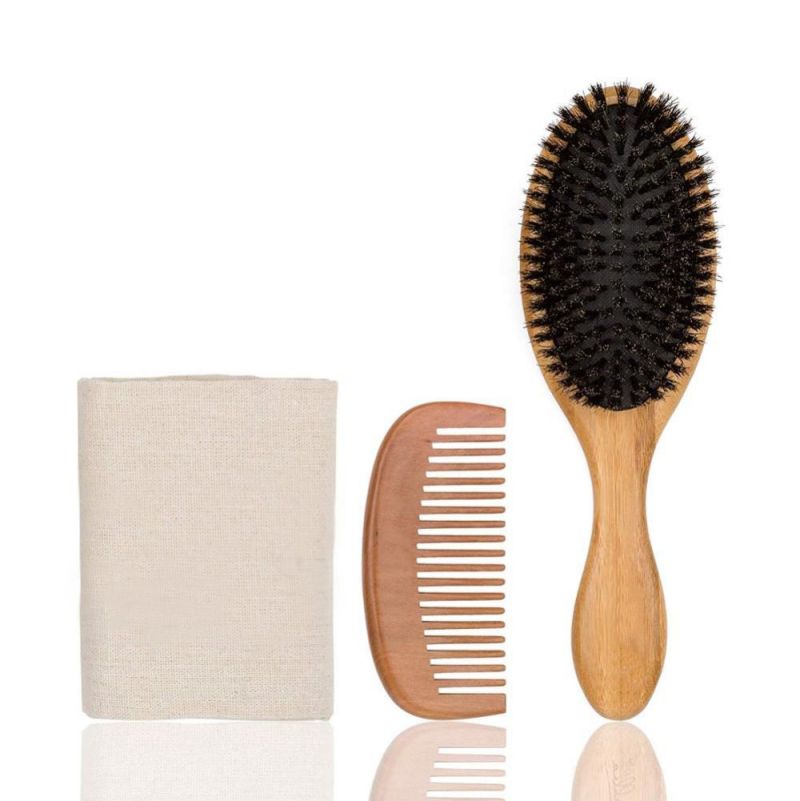 Wooden hair brush boar bristle  hair brush massager oval hair brush