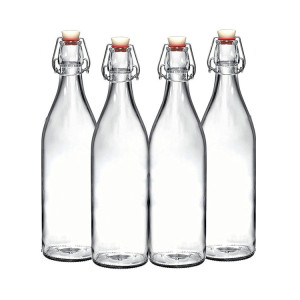 clear round shape beverage glass swing top bottle