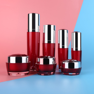 Luxury diamond cap red acrylic cosmetic lotion bottle 