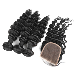 18" Deep wave Natural colour 100% human hair extensions hair bundles and 4x4 closure