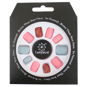 Ladybird press on nails 24pcs/box pink glitter false nails