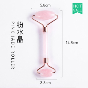 Pink Jade Roller for Face Portable Double Headed Stone Facial Roller Massager Face Slimming Lift Massage，Double Head Design, 100% Natural Stone