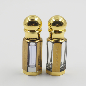 Fancy 12ml Oud oil Empty Polished Glass Bottle With Shiny Zamac Cap 