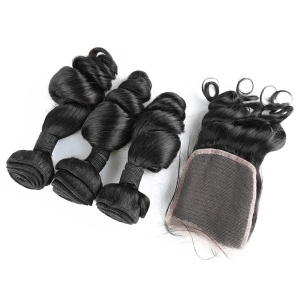 Spring Curl Natural colour 100% human hair extensions hair bundles and 4x4 closure