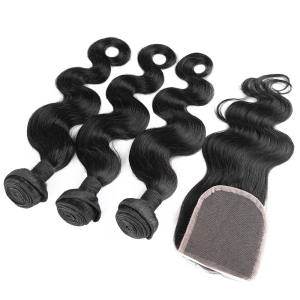 Body wave Natural colour 100% human hair extensions hair bundles and 4x4 closure