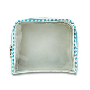 Clear PVC Pouch Trimmed In Stripe PU Cosmetic Pouch Transparent PVC Bag