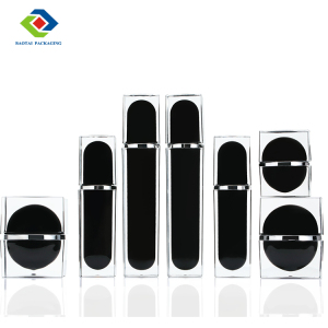 Luxury black color square acrylic cosmetic packaging series PET plastic cosmetic jars