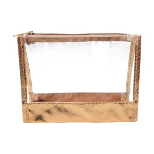 Clear Transparent PVC Toiletry Bag Waterproof Cosmetic Bag Gold Snake Trim Triangle Gold Makeup Packaging Bag 