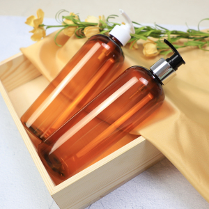 610ml Amber Cosmetic Round Shoulder Slim Tall PET Bottle  