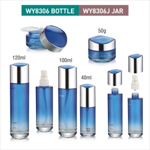 eco friendly 120ml transparent blue glass lotion bottle with pump 