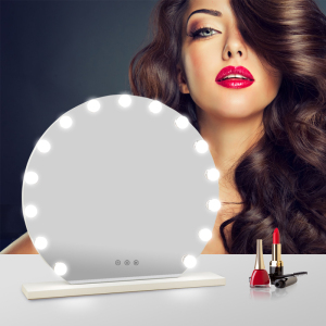 Round Shape Laptop Hollywood LED Bulbs Lighted Mirror with Stand