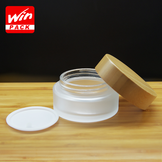 15g 20g 30g 50g frost glass bamboo cream jar with bamboo lid wholesale 