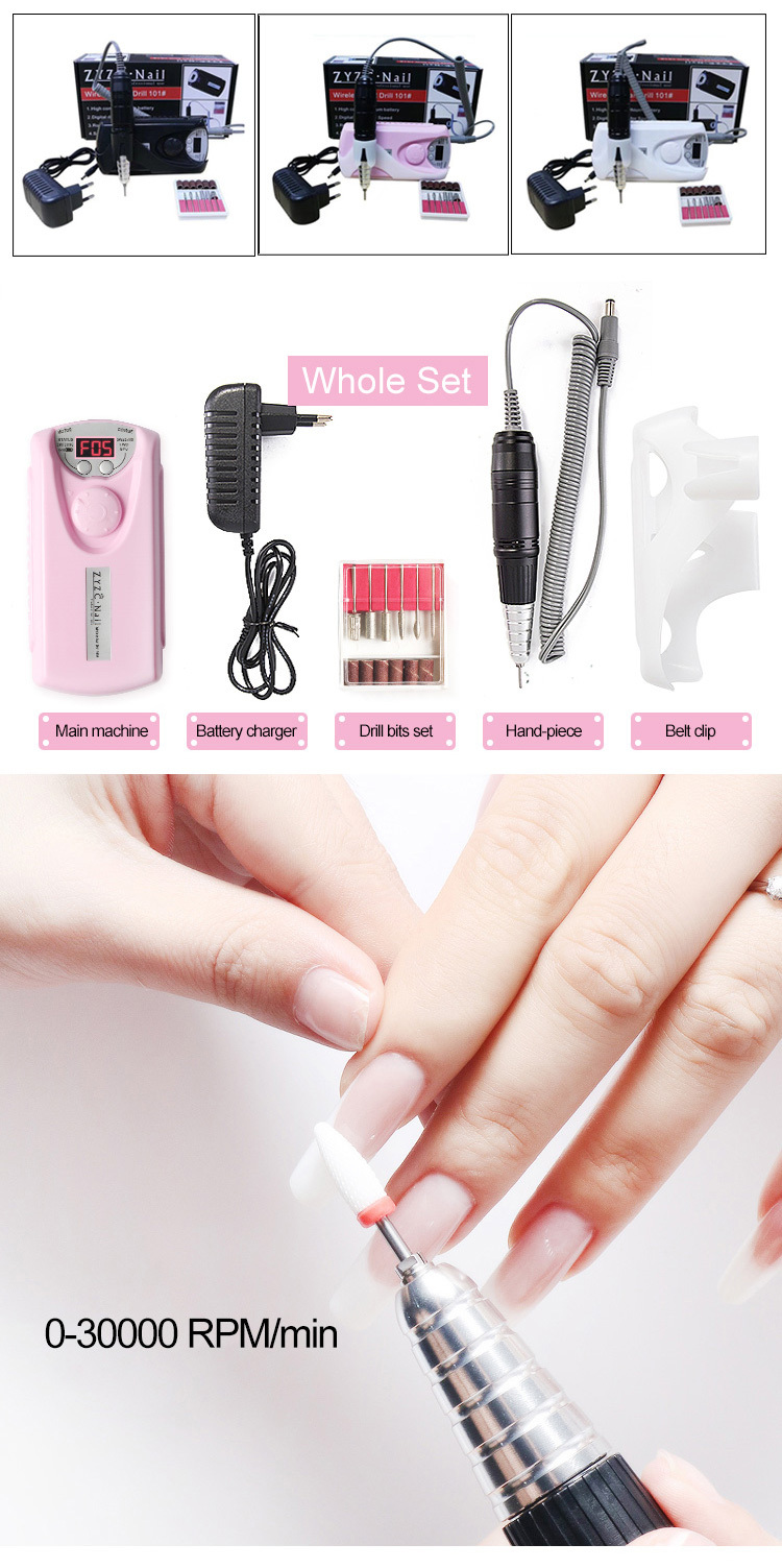 Hot sale rechargeable portable electric nails file bit set machine nail drill