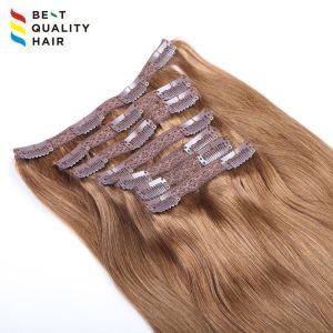 Custom made human remy hair clip in hair extension with lace