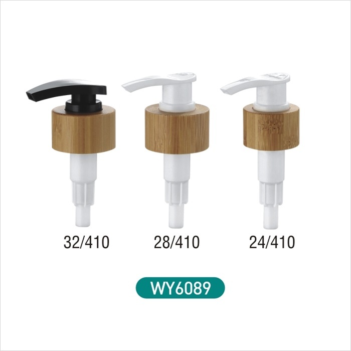 Eco friendly bamboo collar lotion pump cap dispensing for glass bottle 