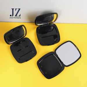 jinze black square compact powder case eyeshadow palette packaging blusher container 3 inners