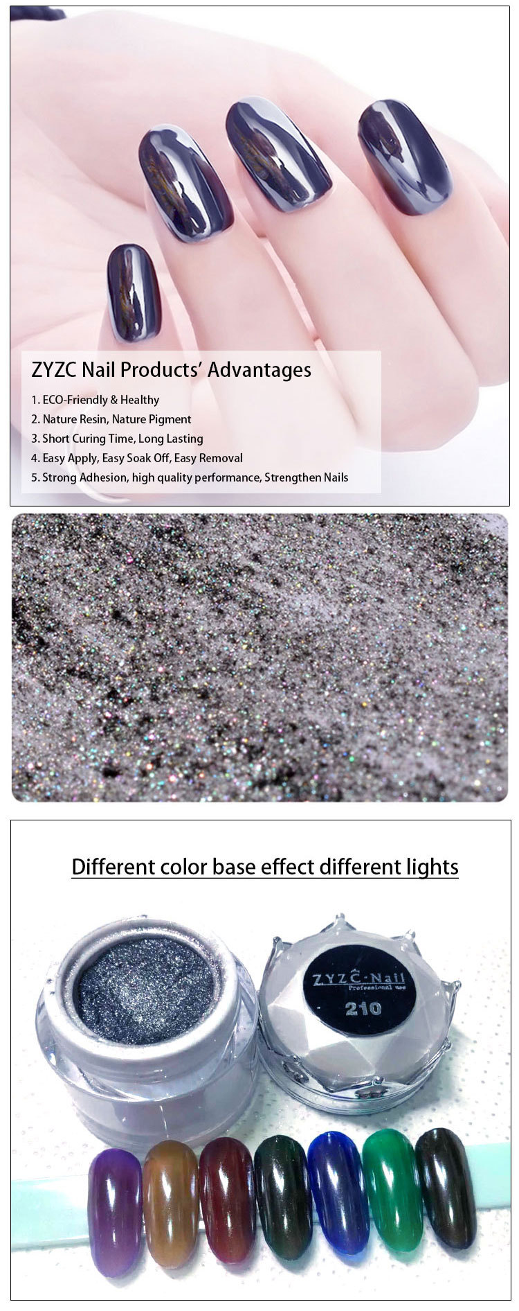 Mental effect dark sliver glitter chameleon chrome powder