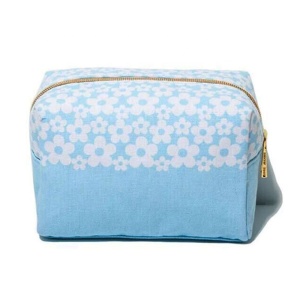 OEM Canvas Cosmetic Pouch Gold Metallic Zips Makeup Bag With Flower Print