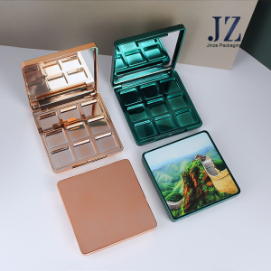 jinze green/gold custom color eyeshadow case eyeshadow palette packaging with 9 inner and mirror 