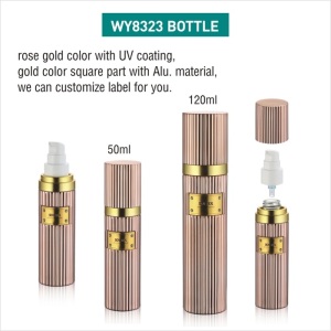 Winpack Luxury Rose Color Gold Lotion Bottle With Square Aluminum Part Of Bottle 