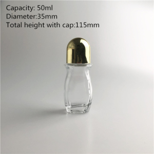 Custom shape glass bottle plastic rollers on 50ml  bottle