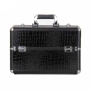 Professional Cosmetic Training Case Crocodile Aluminum Makeup Train Case With Carry Handles 