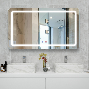 Bathroom Dimmable LED Lighted Wall Mirror with Aluminum Frame and Touchable Defog