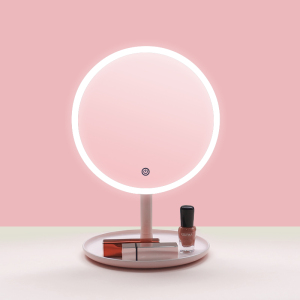 Round Vanity LED Makeup Mirror with Stand Storage and Touch Sensor