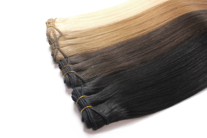 Wholesale price human remy hair weft extension, machine made weft extension