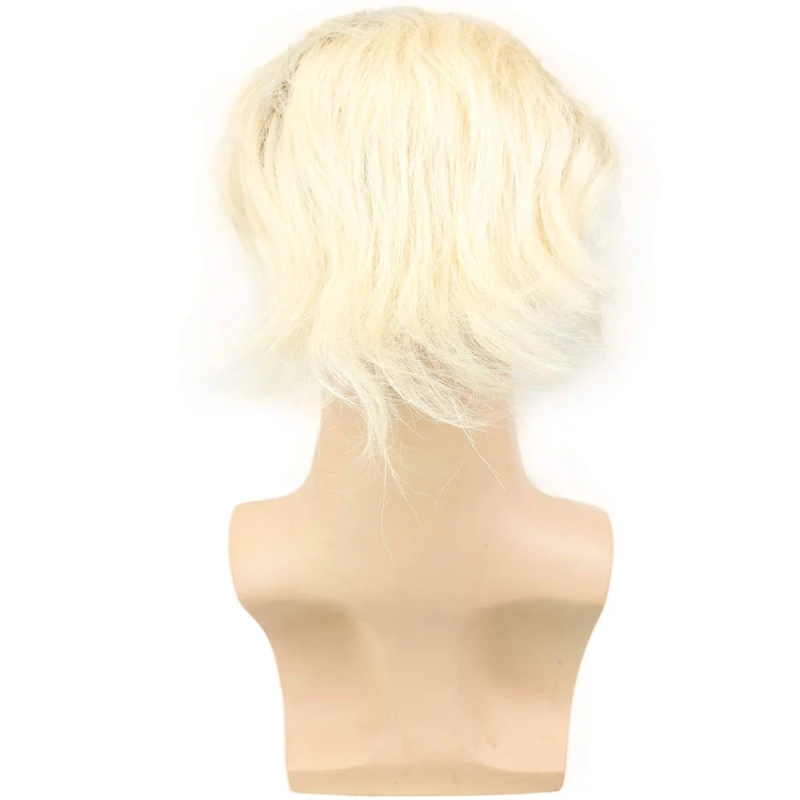 Eseewigs Brown Roots 60# Platinum Blonde Ombre Color Human Hair Mens Toupee for Sale Light Blonde Hairpiece 10x8 