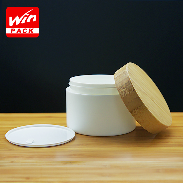 sample free 30g white plastic skin care cream storage jar with bamboo lid 