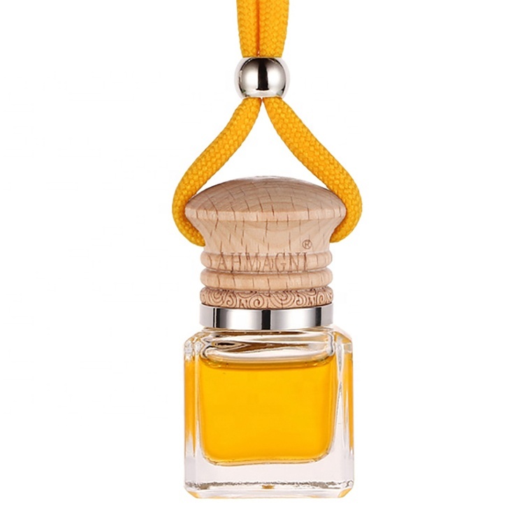 Empty Fashion Clear Mini Wooden Cap Hanging Car Perfume Air Fresheners Bottle 