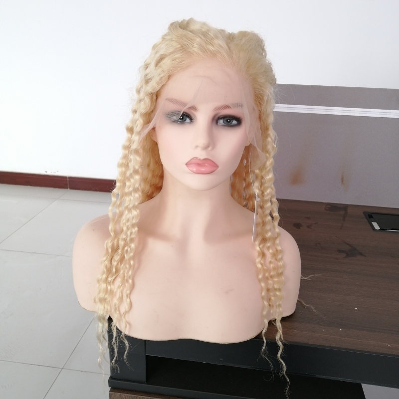 100% Virgin Blonde 613 Russian Hair Curly Front Lace Wig, Hd Transparent Film Thin Swiss Lace Wholesale Full Lace Wigs Vendors 