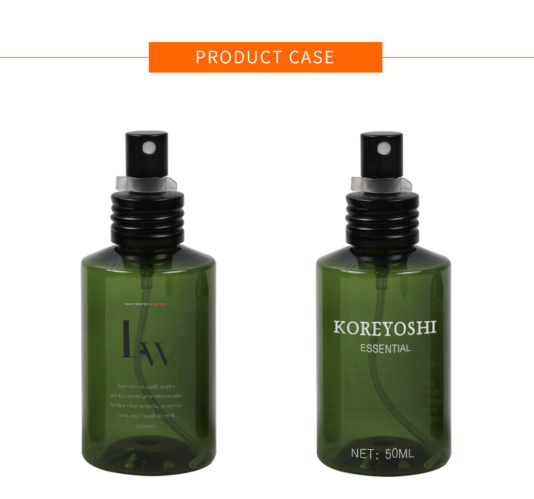 Unique 100 ml green cosmetic plastic packaging oblique shoulder body lotion cream spray bottle with pump