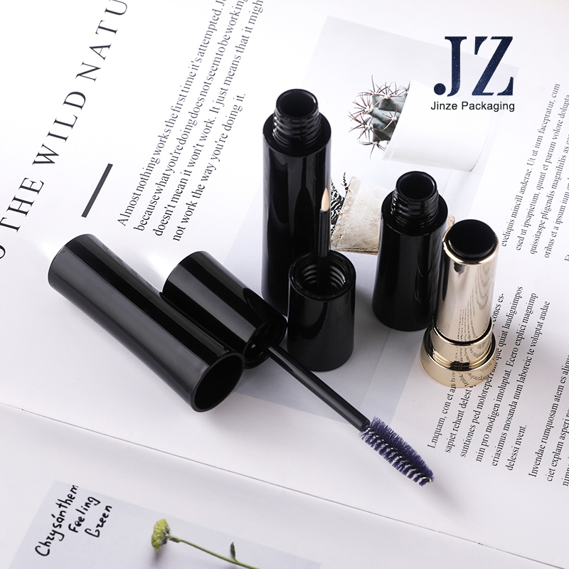 jinze round shape gold top black lipstick tube empty mascara packaging eyeliner case cosmetic container suit 