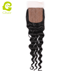 Ghair wholesale 9A+ 4x4 silk base closures raw virgin human hair loose deep wave 1B# 10"-20"