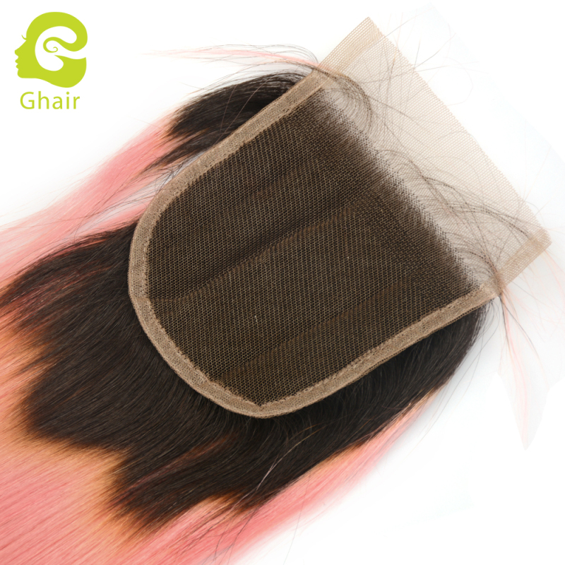 Ghair wholesale 10A+ 4x4 regular lace closures raw virgin human hair straight wave 1B#/Pink 10"-20"