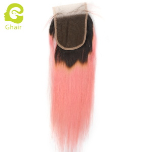 Ghair wholesale 10A+ 4x4 regular lace closures raw virgin human hair straight wave 1B#/Pink 10"-20"
