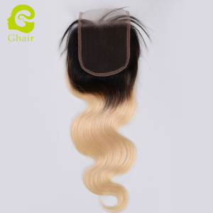 Ghair wholesale 9A+ 4x4 regular lace closures raw virgin human hair body wave 1B/613# 10"-20"