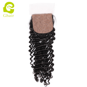Ghair wholesale 9A+ 4x4 silk base closures raw virgin human hair deep curly 1B# 10"-20"