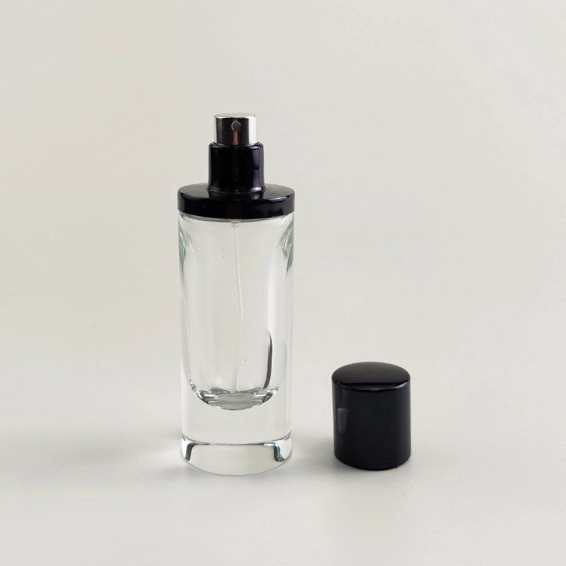 30 ml cylinder round slim polish crystal clear transparent spray crimp neck perfume bottle with magnetic plastic cap 
