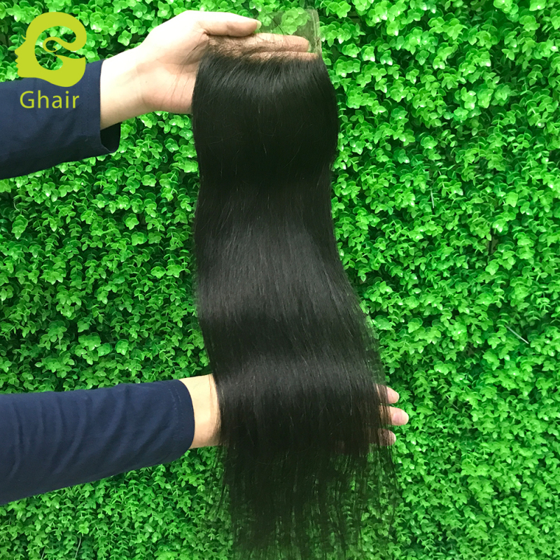 Ghair wholesale 9A+ 4x4 HD Lace closures raw virgin human hair straight wave 1B# 10"-20"