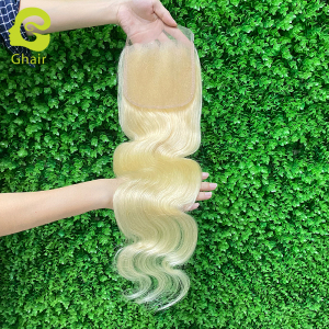 Ghair wholesale 10A+ 5x5 regular lace closures raw virgin human hair body wave 613# 10"-20"