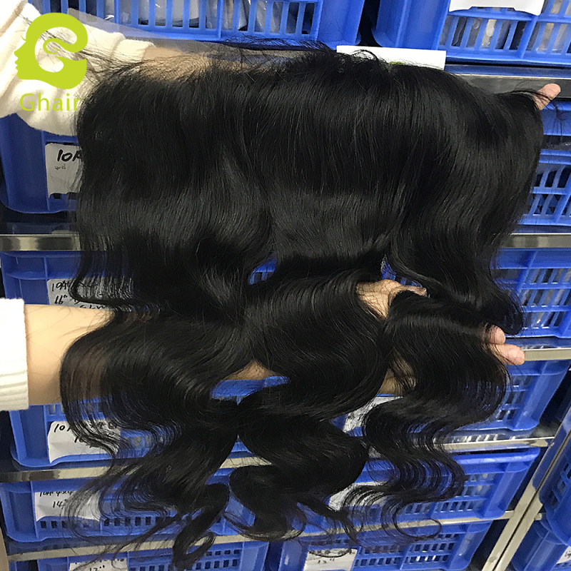 Ghair wholesale 9A+ 13x6 transparent lace frontals raw virgin human hair body wave 1B# 10"-20"