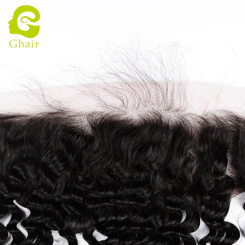 Ghair wholesale 9A+ 13x4 transparent lace frontals raw virgin human hair deep wave 1B# 10"-20"