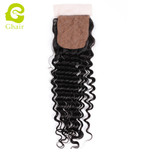 Ghair wholesale 9A+ 4x4 silk base closures raw virgin human hair deep wave 1B# 10"-20"