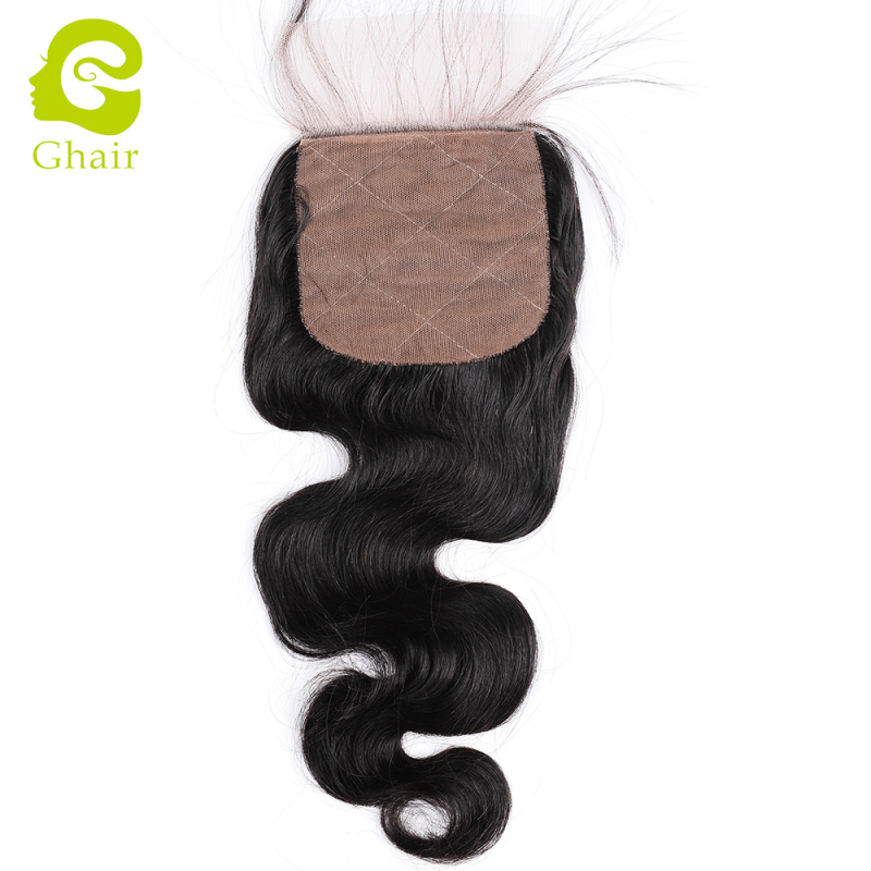 Ghair wholesale 9A+ 4x4 silk base closures raw virgin human hair body wave 1B# 10"-20"