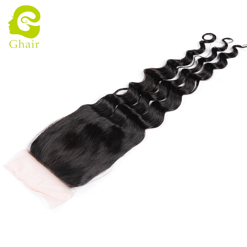 Ghair wholesale 9A+ 4x4 silk base closures raw virgin human hair loose deep wave 1B# 10"-20"